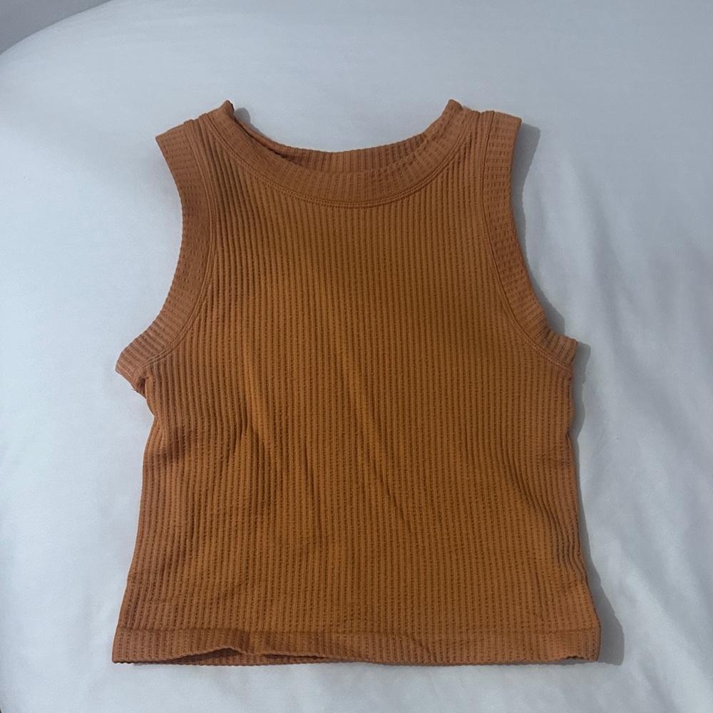 Sleeveless Ribbed Knit Top - Light Orange